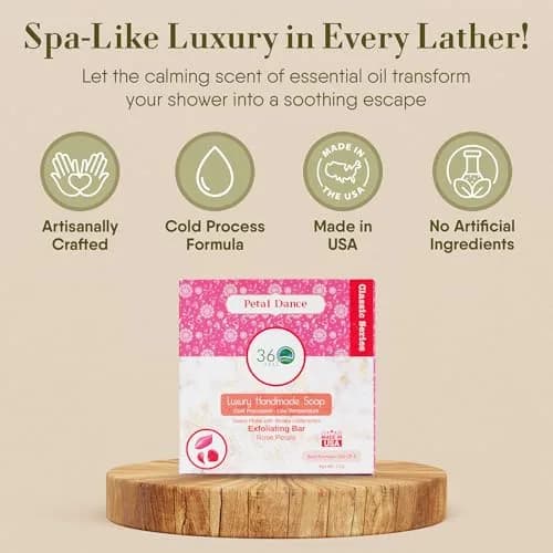 360Feel Floral Handmade Soap Bar 5oz | Exfoliating with Rose Petals & Essential Oils for Sensitive Skin thumbnail 3