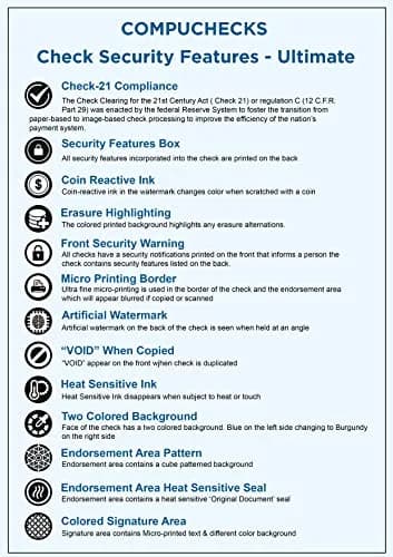 Compuchecks 100 Blank Check Stock Grey/Red Art Deco | High Security, 8.5 x 11 inches, 70# Paper (100 check sheets) thumbnail 4