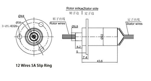 Taidacent 12 Wires 5A Slip Ring Collector Ring Rotary Electrical Contact Connector | Gold-Gold Contact for 360° Rotation thumbnail 2