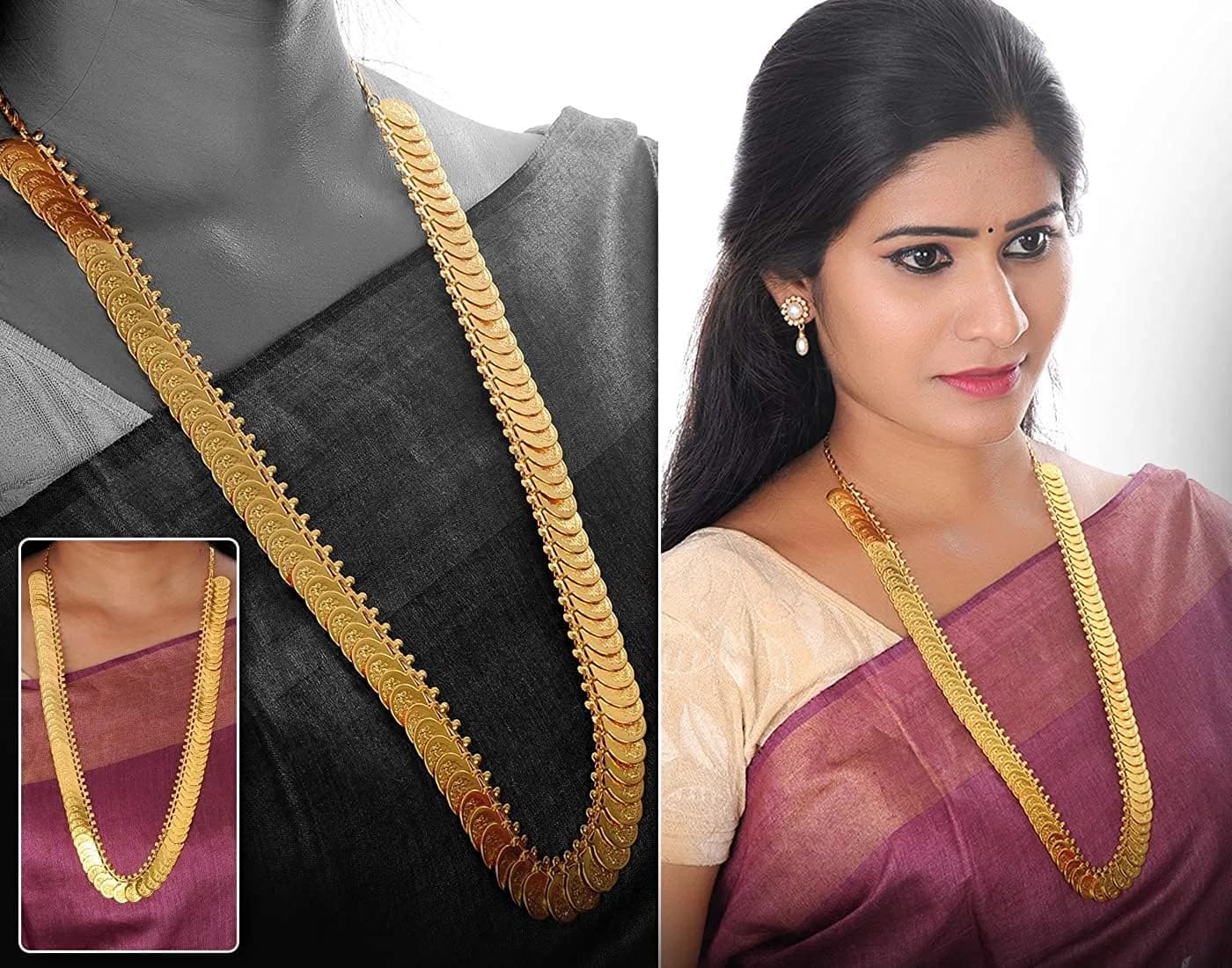 VAMA Fashions Traditional Lakshmi Necklace Set Temple Coin Jewellery for Women | Gold Plated 24 inches (61 cm) - view 2