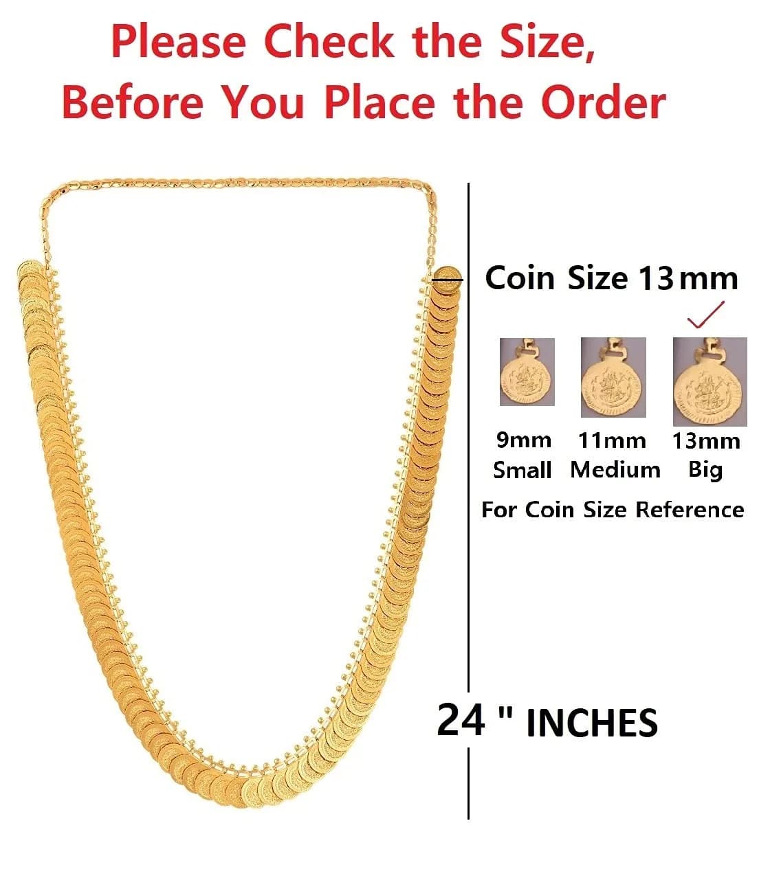 VAMA Fashions Traditional Lakshmi Necklace Set Temple Coin Jewellery for Women | Gold Plated 24 inches (61 cm) - view 3