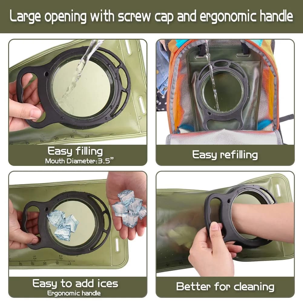 LANNEY 2L Hydration Bladder with Insulated Tube | Military Green Water Storage Bag for Hiking Backpacks - view 6