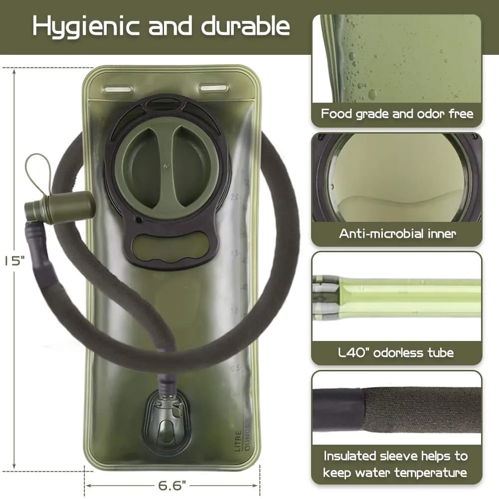 LANNEY 2L Hydration Bladder with Insulated Tube | Military Green Water Storage Bag for Hiking Backpacks - view 2