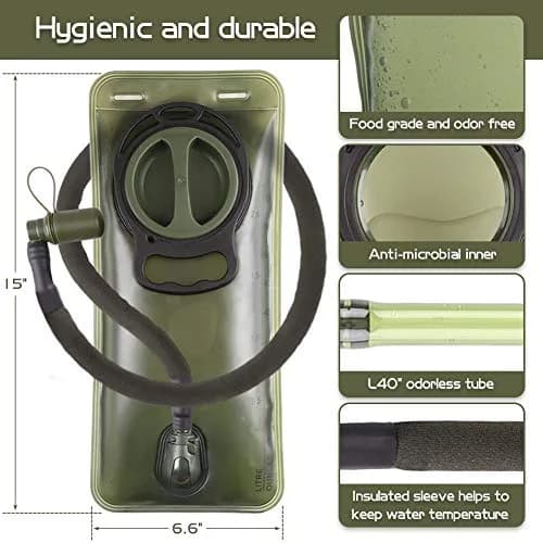 LANNEY 2L Hydration Bladder with Insulated Tube | Military Green Water Storage Bag for Hiking Backpacks thumbnail 2