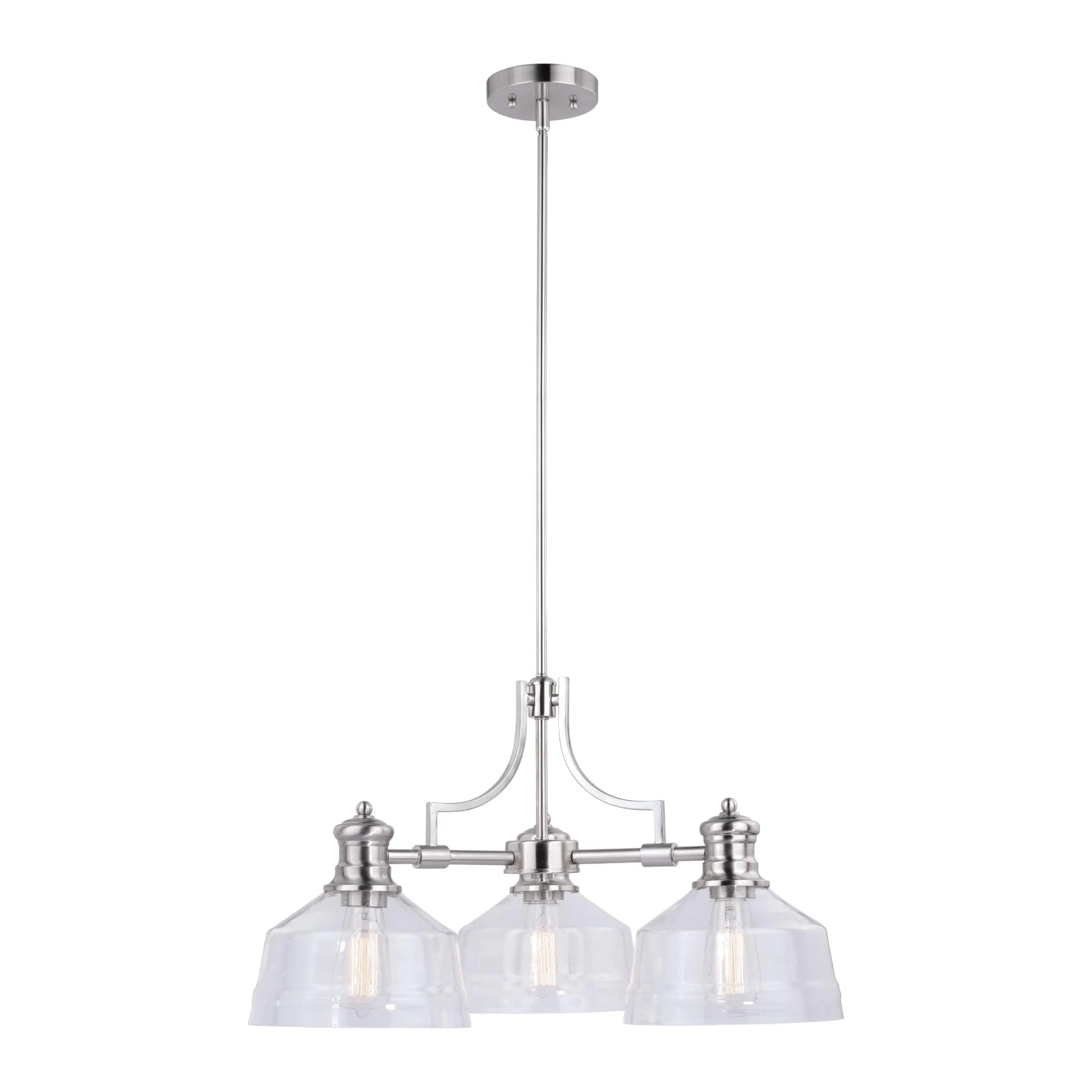 VAXCEL Beloit 3 Light Satin Nickel Farmhouse Chandelier Clear Glass | Modern Country Style — Satin Nickel