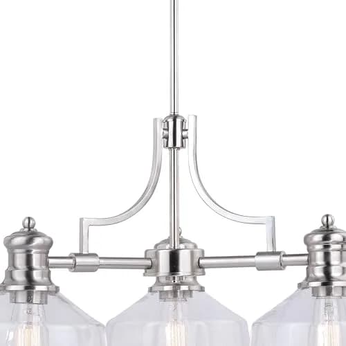VAXCEL Beloit 3 Light Satin Nickel Farmhouse Chandelier Clear Glass | Modern Country Style thumbnail 9
