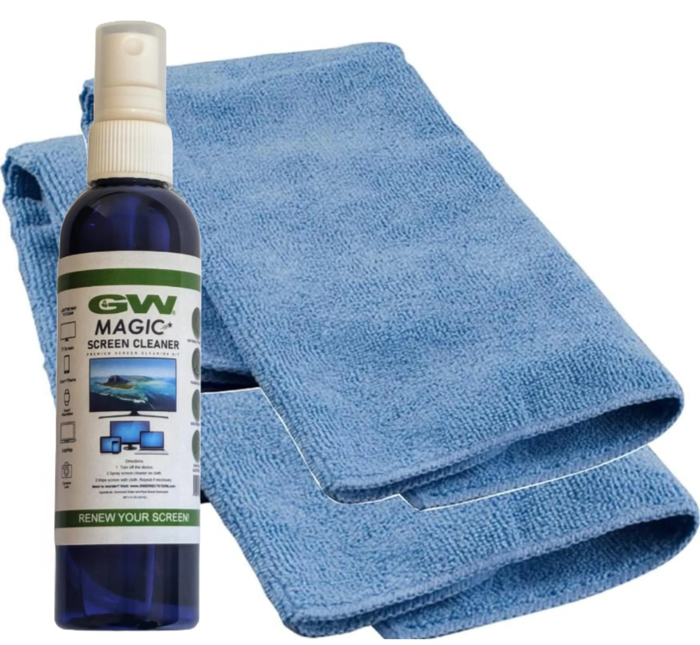 GW Deluxe Magic Screen Cleaner Kit for Ultra HD 4k HDR OLED TV, Laptop and Tablet Screens with 2 Premium Microfiber Cloths and Larger Spray Bottle | Safe, Effective & Large-Size