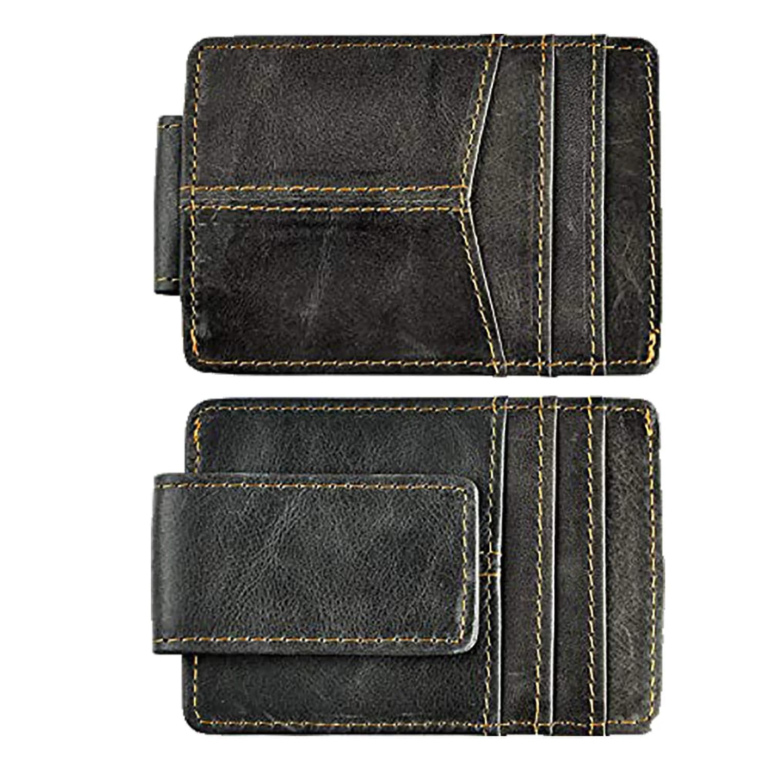 Le'aokuu RFID Genuine Leather Cowhide Money Clip Wallet Slim Front Pocket (Grey)