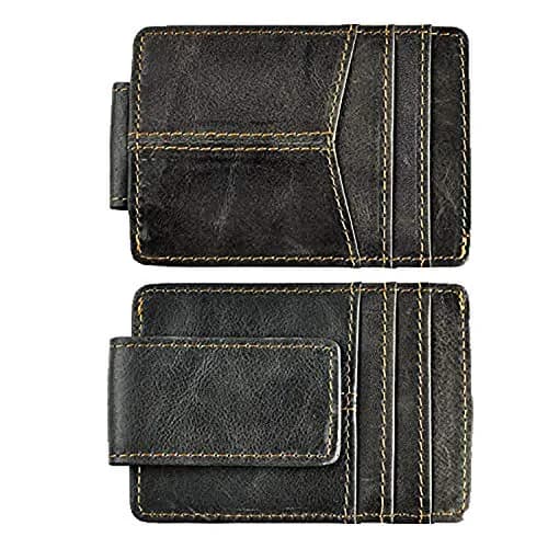 Le'aokuu RFID Genuine Leather Cowhide Money Clip Wallet Slim Front Pocket (Grey) thumbnail 1