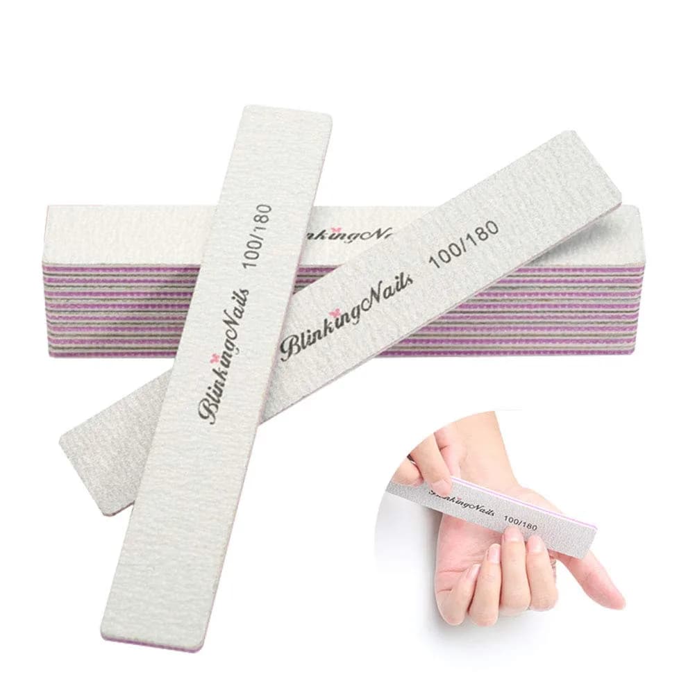 BlinkingNails 10Pcs Nail File 100/180 Grit Double-Sided Washable Nail File | Professional Manicure Tool - main product image