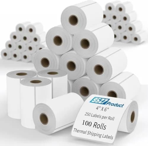 9527 Product 4x6" Direct Thermal Shipping Labels, 25000 Labels (100 Rolls) | Compatible with Zebra Printers thumbnail 1