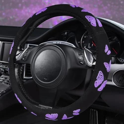 Car Pass Purple Butterfly Steering Wheel Cover 14.5"-15.5" | Superior Grip & Safety for Cars thumbnail 1