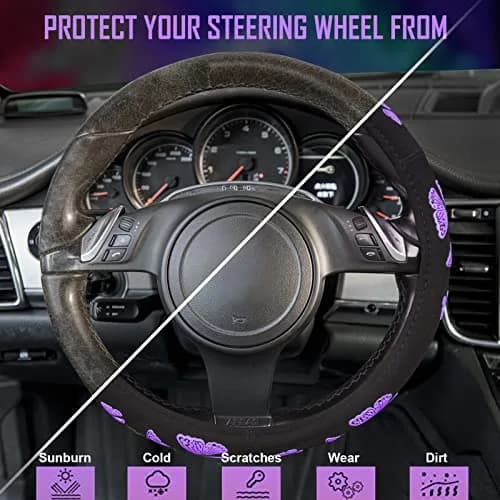 Car Pass Purple Butterfly Steering Wheel Cover 14.5"-15.5" | Superior Grip & Safety for Cars thumbnail 6