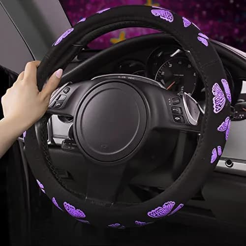 Car Pass Purple Butterfly Steering Wheel Cover 14.5"-15.5" | Superior Grip & Safety for Cars thumbnail 4