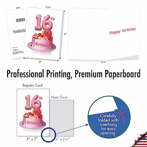 The Best Card Company 16th Happy Birthday Greeting Card with Envelope | Milestone Celebration Cake Design thumbnail 4