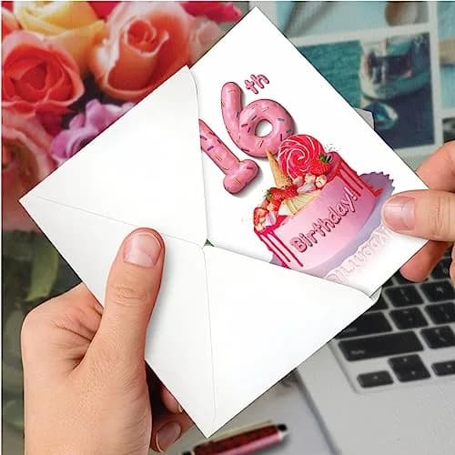 The Best Card Company 16th Happy Birthday Greeting Card with Envelope | Milestone Celebration Cake Design thumbnail 6