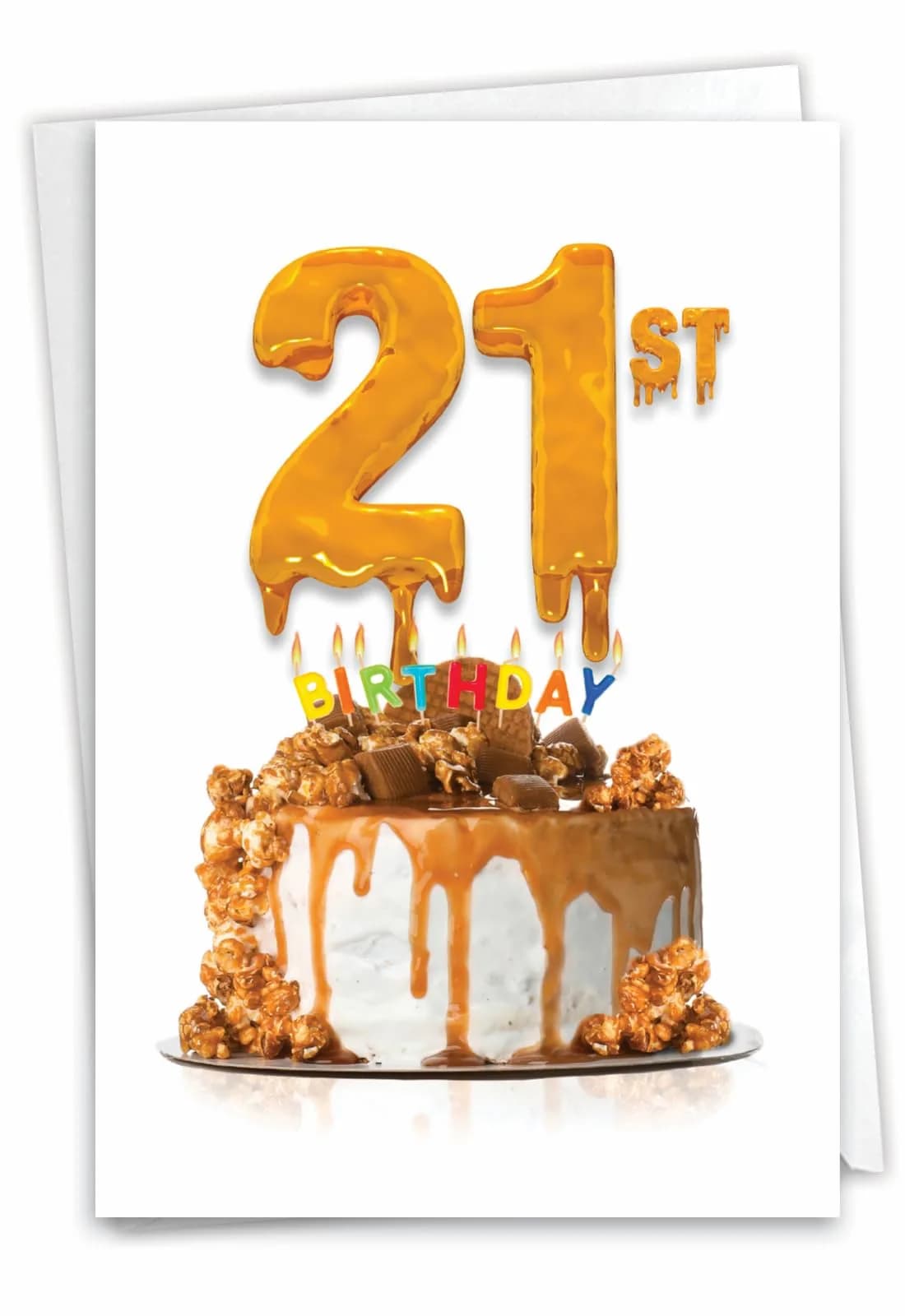 The Best Card Company 21st Happy Birthday Card with Envelope | Milestone Bday Cake, 21 Years Old, Congrats Notecard (1 Card, 5x7 Inch) — Big Day Milestones 21