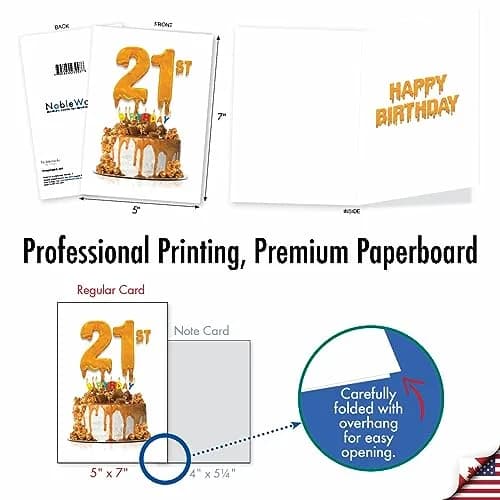 The Best Card Company 21st Happy Birthday Card with Envelope | Milestone Bday Cake, 21 Years Old, Congrats Notecard (1 Card, 5x7 Inch) thumbnail 4