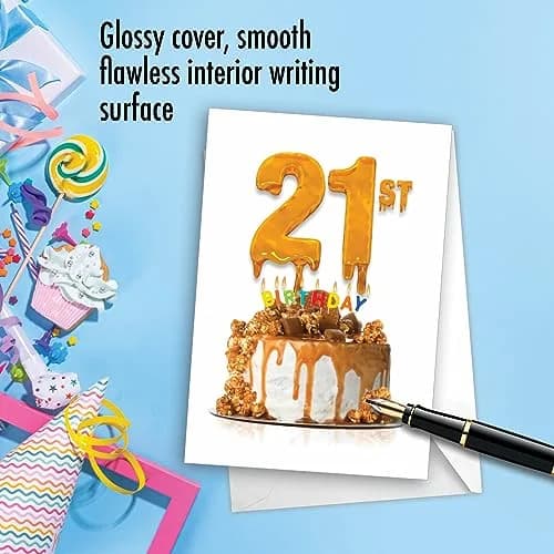 The Best Card Company 21st Happy Birthday Card with Envelope | Milestone Bday Cake, 21 Years Old, Congrats Notecard (1 Card, 5x7 Inch) thumbnail 3