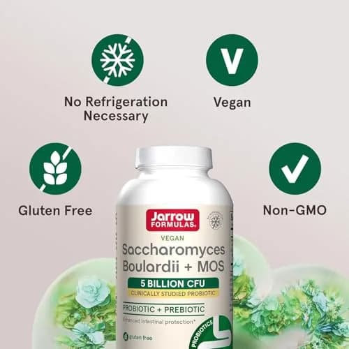 Jarrow Formulas Saccharomyces Boulardii + MOS 180 Servings (90 Count Pack of 2) | Probiotic + Prebiotic for Digestive Health Support thumbnail 5