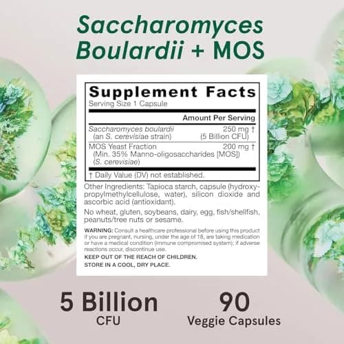 Jarrow Formulas Saccharomyces Boulardii + MOS 180 Servings (90 Count Pack of 2) | Probiotic + Prebiotic for Digestive Health Support thumbnail 6