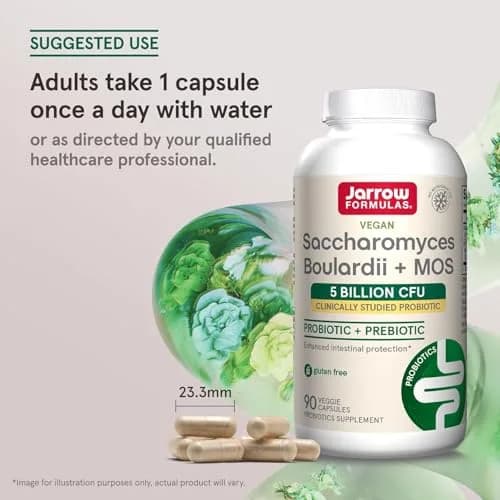 Jarrow Formulas Saccharomyces Boulardii + MOS 180 Servings (90 Count Pack of 2) | Probiotic + Prebiotic for Digestive Health Support thumbnail 7