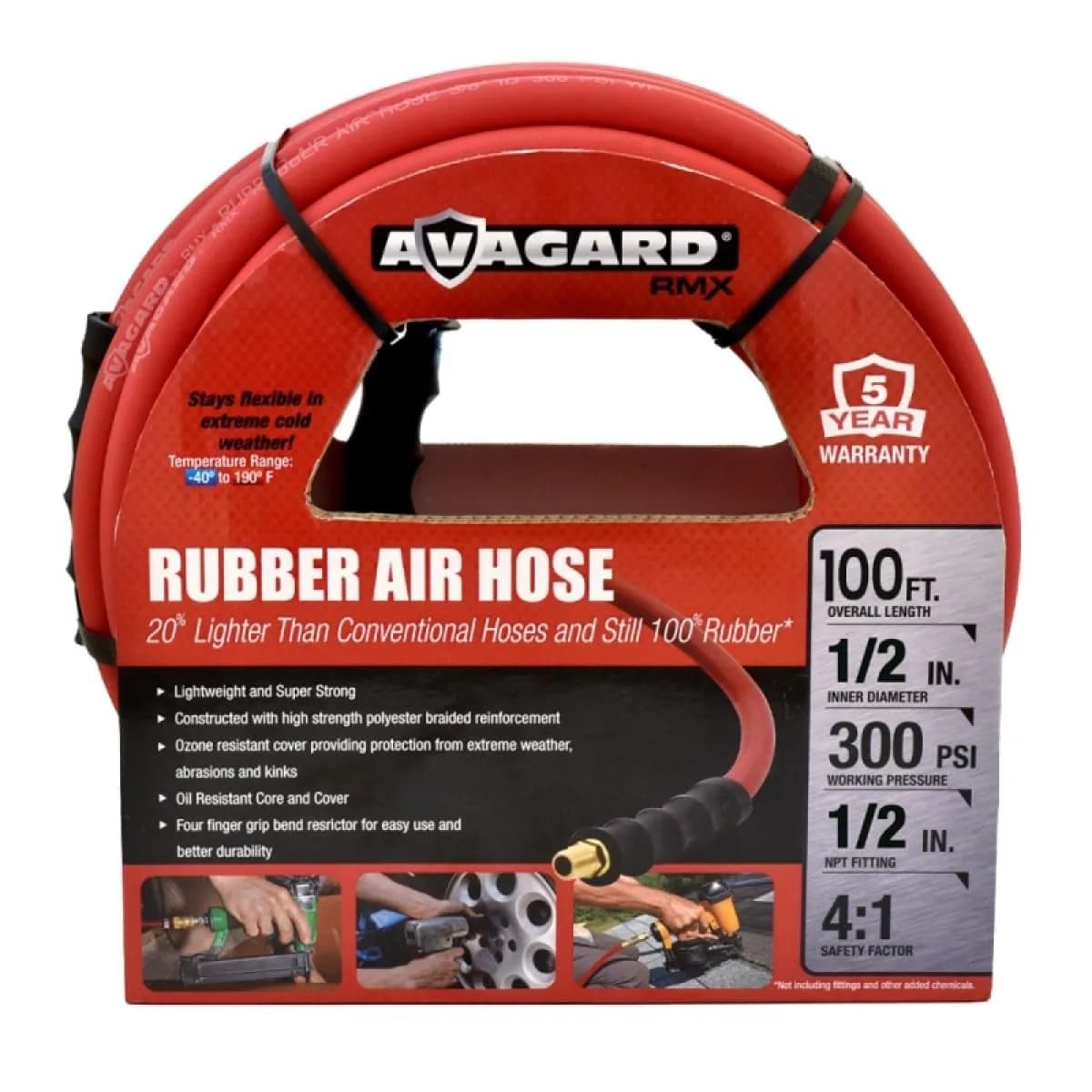 AVAGARD RMX Rubber Air Hose 1/2 Inch x 100 ft | 20% Lighter, Cold-Resistant, 5-Year Warranty
