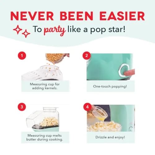 Dash Fresh Pop Popcorn Maker 16-Cup Aqua | Oil-Free Hot Air Popper for Family & Movie Nights thumbnail 5