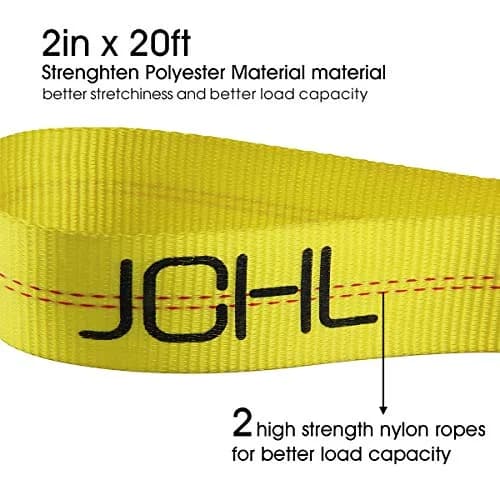 JCHL Nylon Tow Strap with Hooks 2"x20’ (6.1m) — 9072 kg (20,000 lbs) Capacity | Heavy Duty Recovery Rope for Cars, Trucks, SUVs thumbnail 4