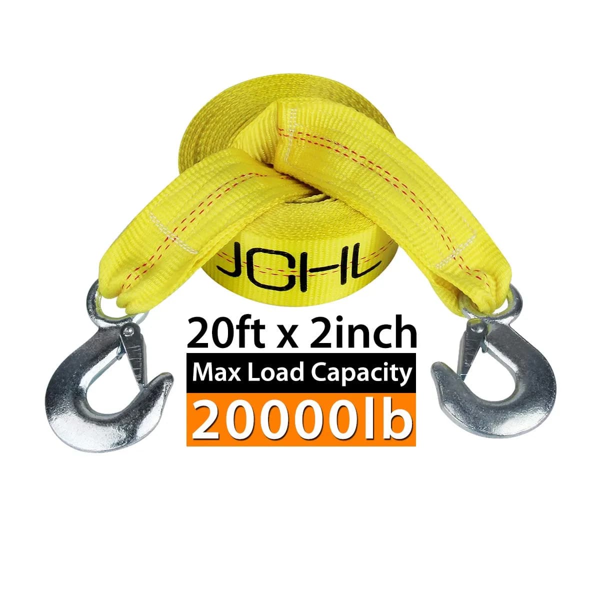 JCHL Nylon Tow Strap with Hooks 2"x20’ (6.1m) — 9072 kg (20,000 lbs) Capacity | Heavy Duty Recovery Rope for Cars, Trucks, SUVs - view 2