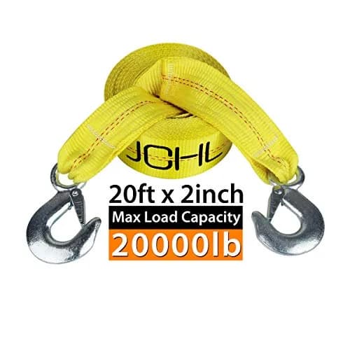 JCHL Nylon Tow Strap with Hooks 2"x20’ (6.1m) — 9072 kg (20,000 lbs) Capacity | Heavy Duty Recovery Rope for Cars, Trucks, SUVs thumbnail 2