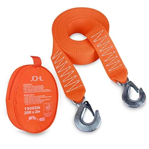 JCHL Heavy Duty Tow Strap with Hooks 2"x20' 15,000LB (6.8 Tons) Recovery Strap | Orange Polyester thumbnail 1