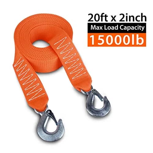 JCHL Heavy Duty Tow Strap with Hooks 2"x20' 15,000LB (6.8 Tons) Recovery Strap | Orange Polyester thumbnail 3