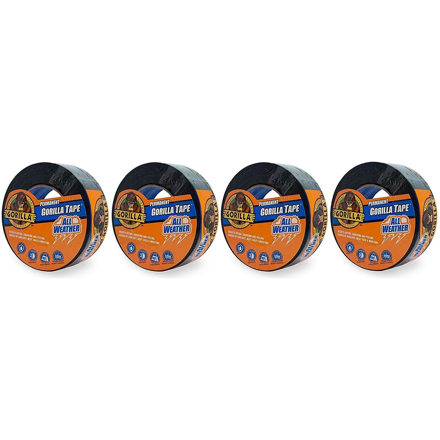 Gorilla All Weather Duct Tape, Black, 1.88" x 25 yd (25 Rolls) | UV & Temperature Resistant Waterproof Tape — Black