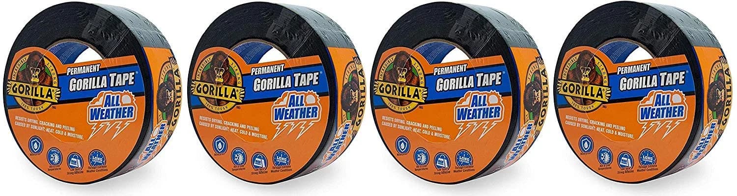 Gorilla All Weather Duct Tape Black 1.88" x 25 yd (4-Pack) | UV & Temperature Resistant Waterproof Tape for Outdoor Repairs - main product image