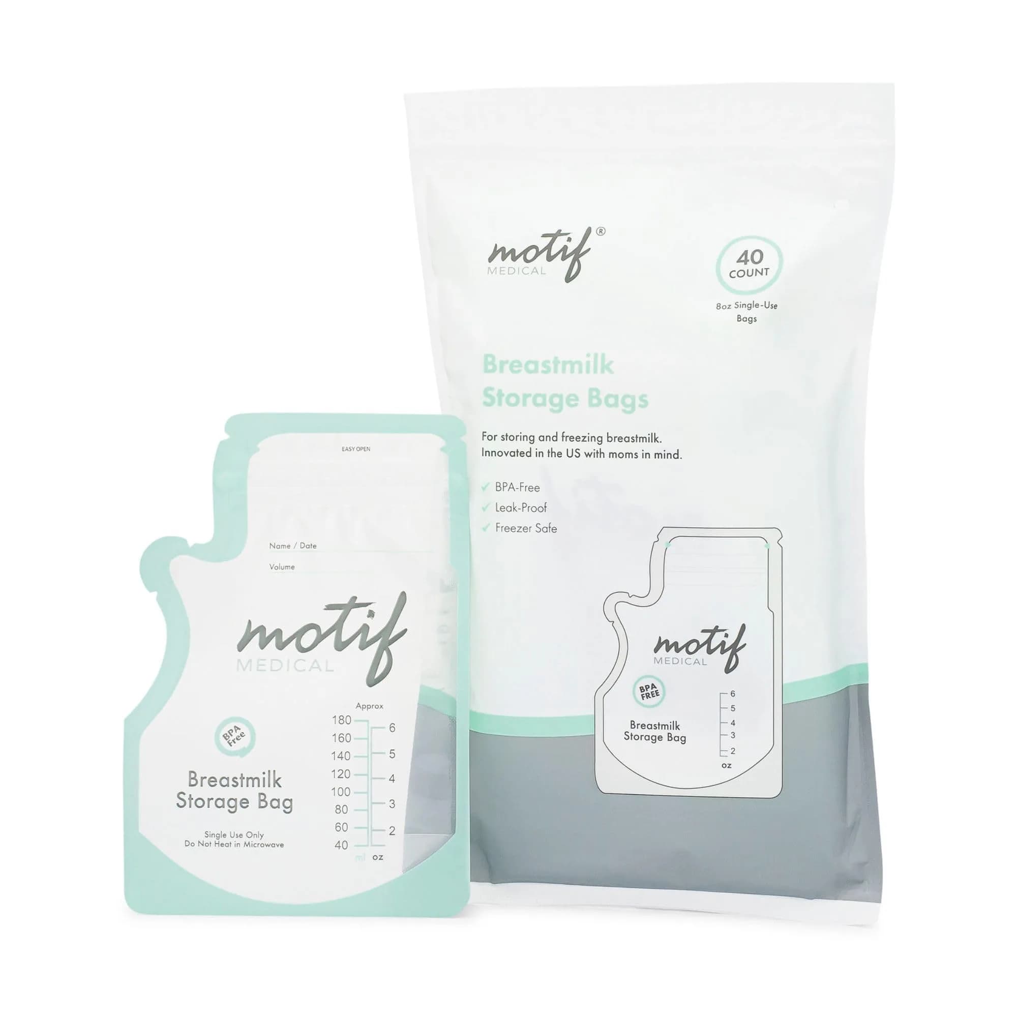 Motif Medical Breastmilk Storage Bags 6 oz (40 Count) | Easy-Pour Spout & Leak-Proof Double Zipper