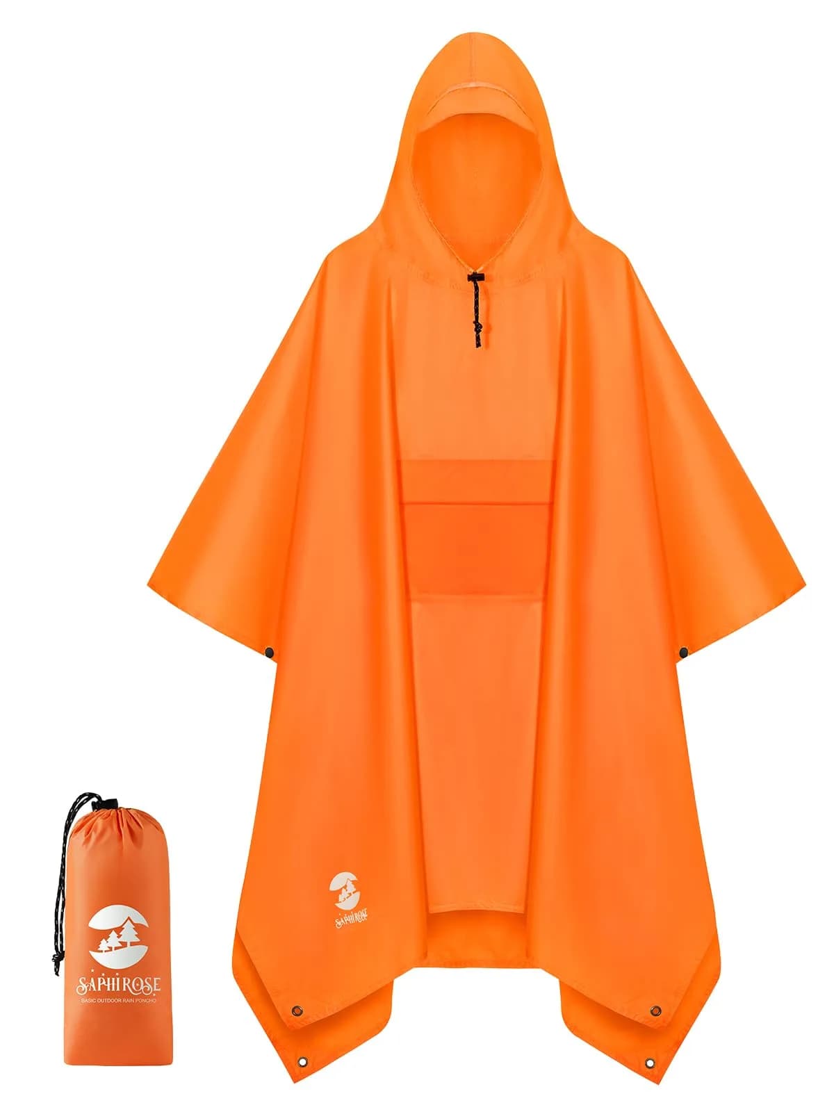 SaphiRose Double Layer Rain Poncho Orange | 230T Polyester PU 5000MM Waterproof, 3-in-1 Ground Mat Tarp Shelter — Orange