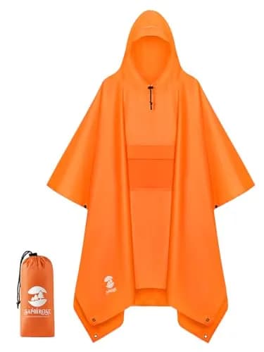 SaphiRose Double Layer Rain Poncho Orange | 230T Polyester PU 5000MM Waterproof, 3-in-1 Ground Mat Tarp Shelter thumbnail 1