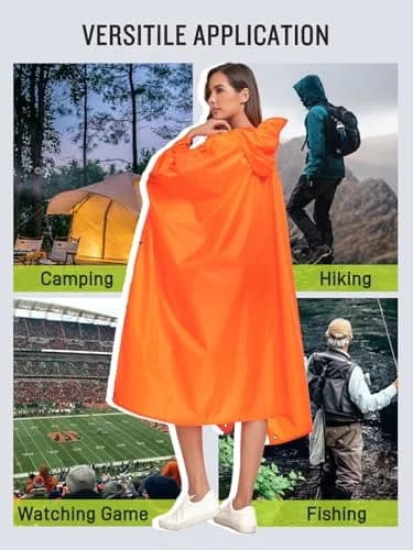 SaphiRose Double Layer Rain Poncho Orange | 230T Polyester PU 5000MM Waterproof, 3-in-1 Ground Mat Tarp Shelter thumbnail 6