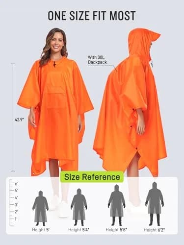 SaphiRose Double Layer Rain Poncho Orange | 230T Polyester PU 5000MM Waterproof, 3-in-1 Ground Mat Tarp Shelter thumbnail 2