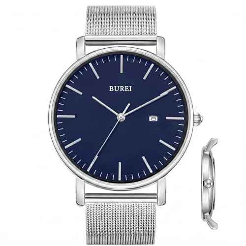 BUREI Men Wrist Watch Minimalist Analog Quartz Waterproof 7.2mm (Silver) | Light-Luxury Design thumbnail 1