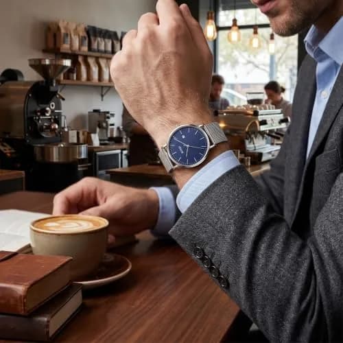 BUREI Men Wrist Watch Minimalist Analog Quartz Waterproof 7.2mm (Silver) | Light-Luxury Design thumbnail 4