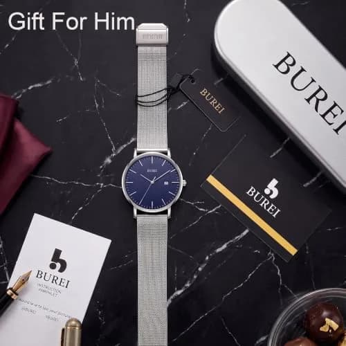 BUREI Men Wrist Watch Minimalist Analog Quartz Waterproof 7.2mm (Silver) | Light-Luxury Design thumbnail 6