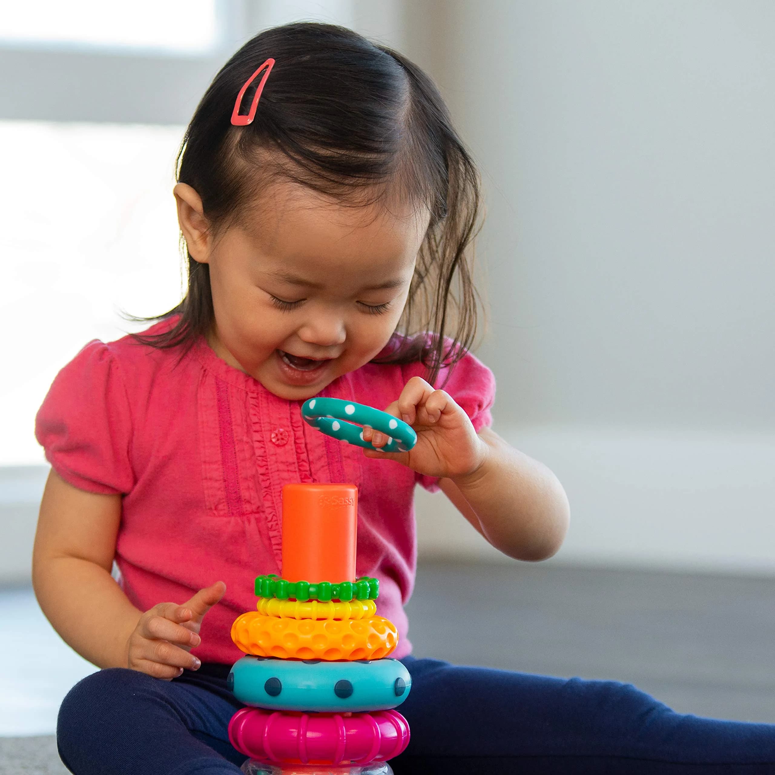Sassy Stacks of Circles Stacking Ring STEM Learning Toy | 9 Pieces, 6-24 Months - view 4