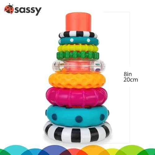 Sassy Stacks of Circles Stacking Ring STEM Learning Toy | 9 Pieces, 6-24 Months thumbnail 3