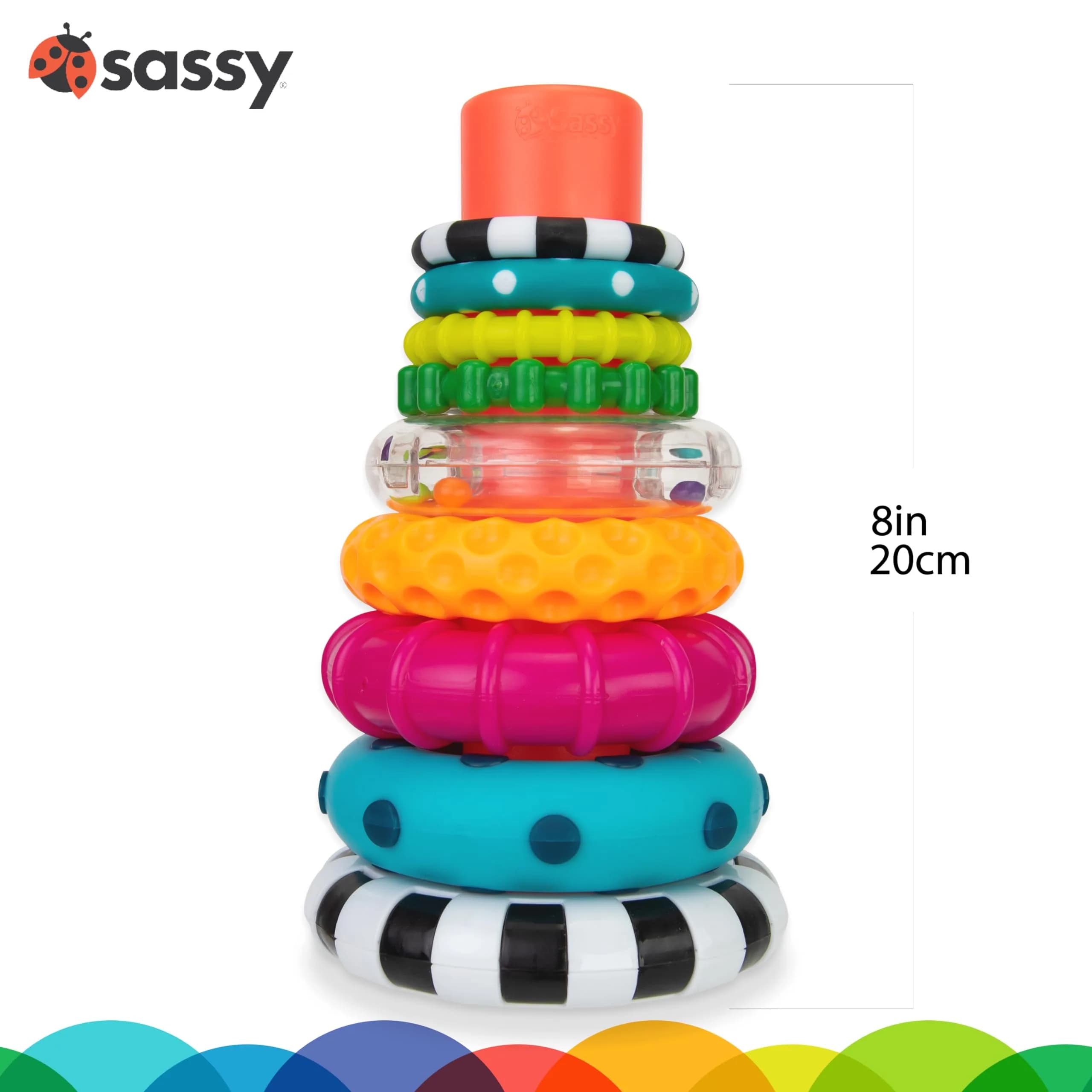 Sassy Stacks of Circles Stacking Ring STEM Learning Toy | 9 Pieces, 6-24 Months - view 3