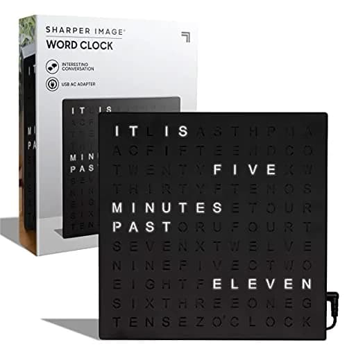 Sharper Image LED Word Digital Clock 7.75" Black Finish | Modern Time Display with Illuminated Words — Black Finish
