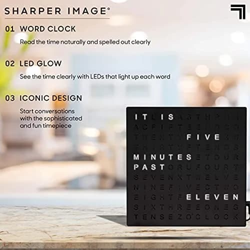Sharper Image LED Word Digital Clock 7.75" Black Finish | Modern Time Display with Illuminated Words thumbnail 4