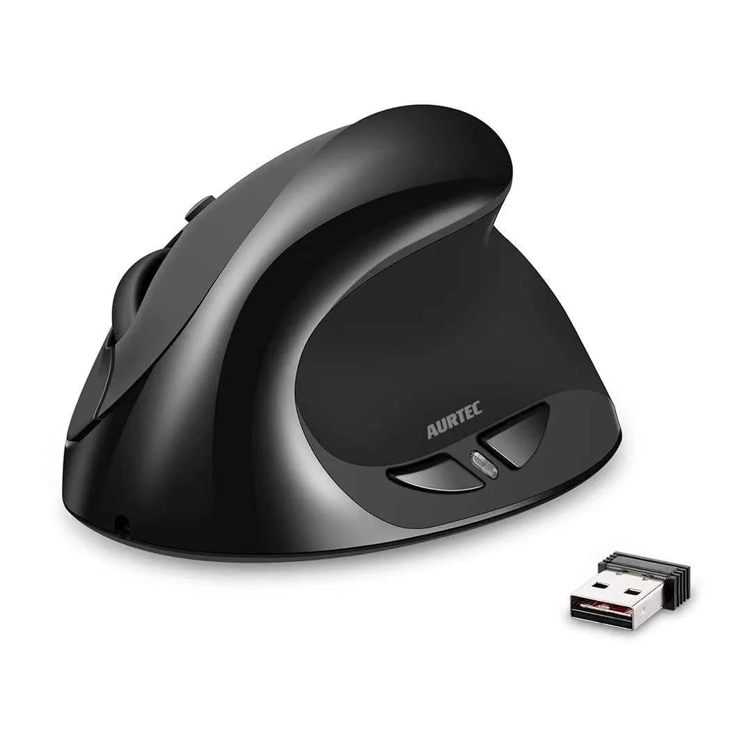 AURTEC Vertical Mouse 2.4G Wireless Ergonomic Mouse | Rechargeable, 6 Buttons, 800/1200/1600 DPI, Black