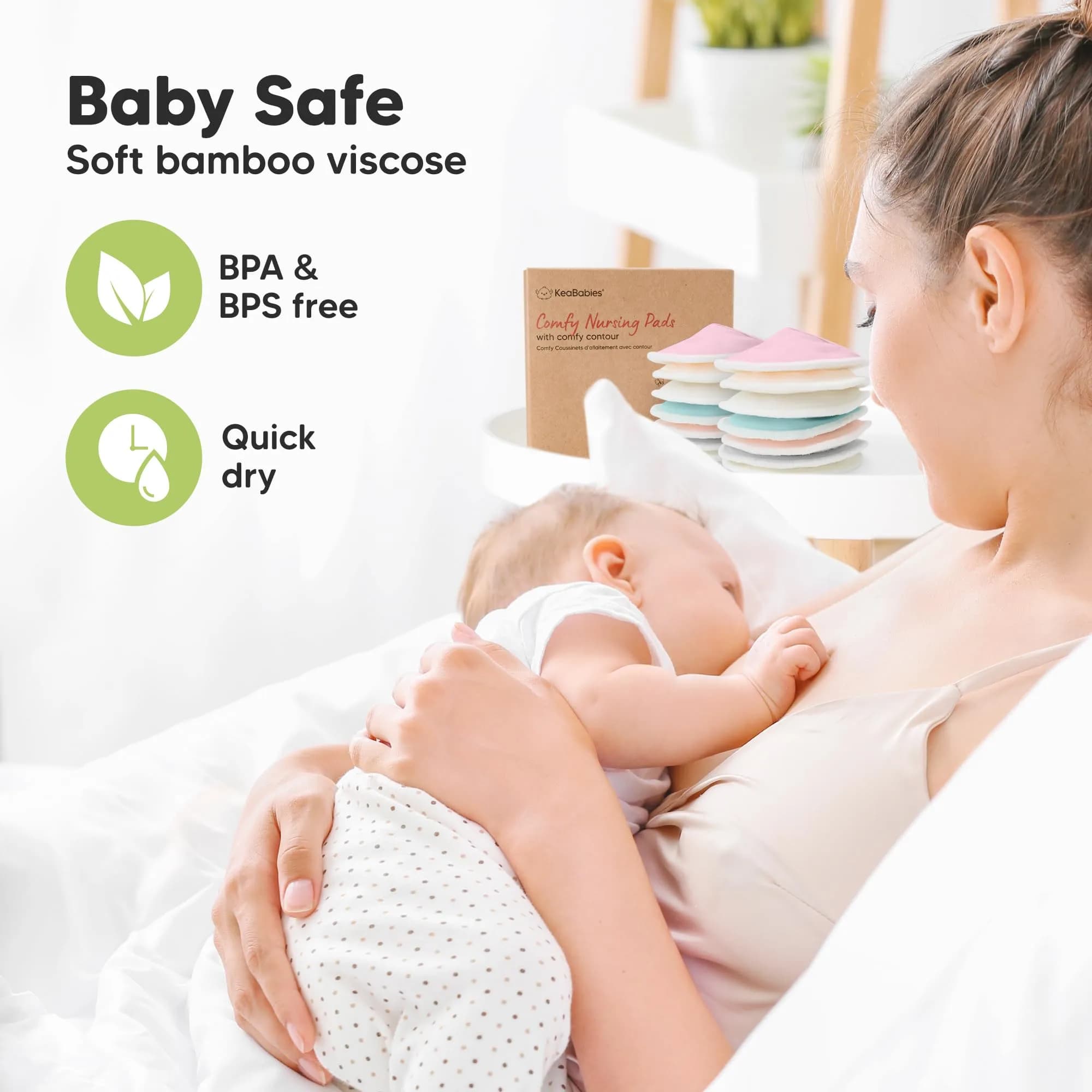KeaBabies Organic Nursing Pads XL 5.6" (14-Pack) | Washable Breast Pads for Heavy Flow - view 5